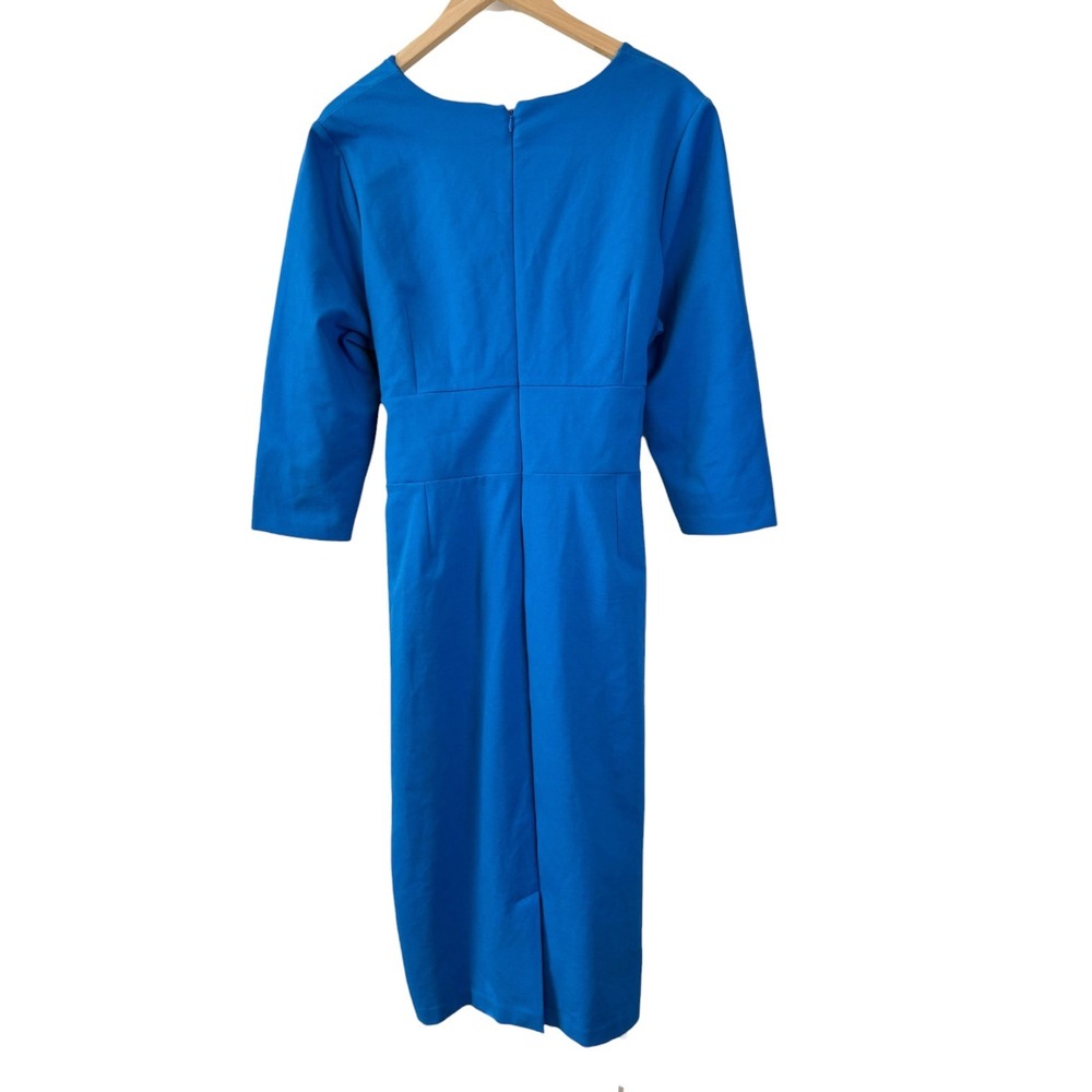Boden Blue Wrap Front Midi Dress V-Neck 3/4 Sleeve US 16-18R NEW - Picture 7 of 8